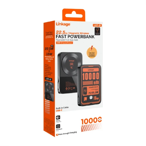 Linkage LKP61 10000 Mah 22.5W Type-C Kablolu Powerbank | Led Gösterge | Magsafe Uyumlu