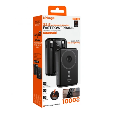 Linkage LKP62 10000 Mah 22.5W Type-C ve Lightning Kablolu Powerbank | LCD Gösterge | Magsafe Uyumlu