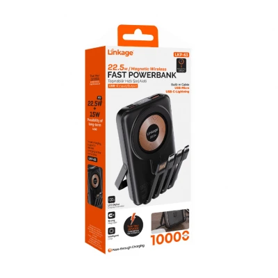 Linkage LKP63 10000 Mah 22.5W 4'lü Kablolu Stand Powerbank | LCD Gösterge | Magsafe Uyumlu