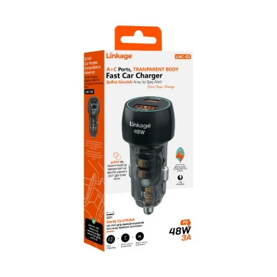Linkage LNC-02 48W 3A PD Hızlı Araç Şarj Başlık | 1 x Usb 1 x Type-C