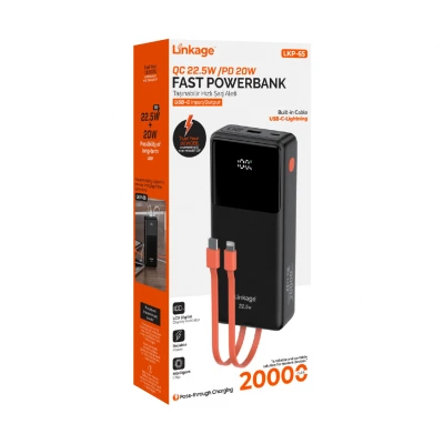 Linkage LKP65 20000 Mah 22.5W Type-C ve Lightning Kablolu Powerbank | LCD Gösterge
