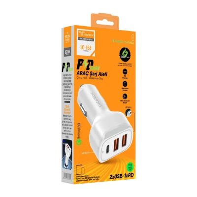 Lucatech LC-158 Pd Oto Başlık | 100W Turbo Şarj | 2xUSB  1xType-C