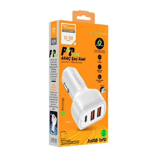 Lucatech LC-158 Pd Oto Başlık | 100W Turbo Şarj | 2xUSB  1xType-C