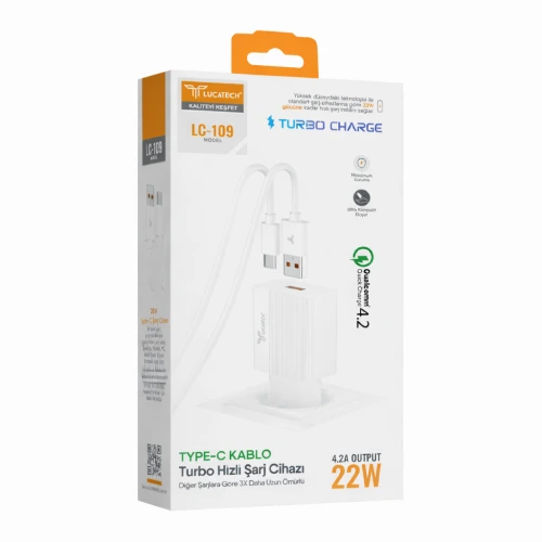 Lucatech LC109 3.4A Hızlı Type-C Ev Şarj Aleti