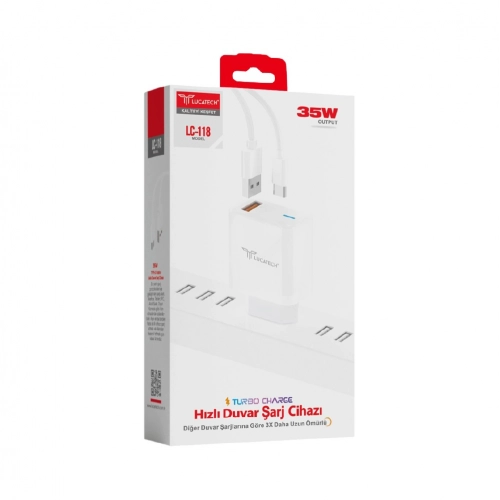 Lucatech LC118 35W Turbo USB Şarj Aleti | Type-C Kablo