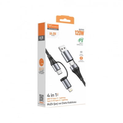 Lucatech LK-251 4in1 Hızlı Şarj Kablosu 120W | Type-C  - USB -> Type-C - Lightning 