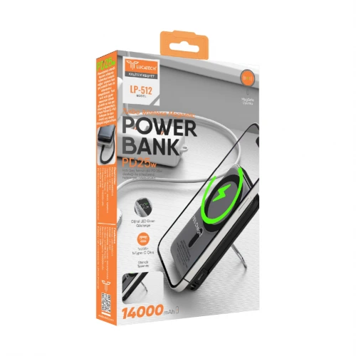 Lucatech LP-512 Lcd Göstergeli 14000 mAh PD 25W Powerbank | Magsafe Uyumlu