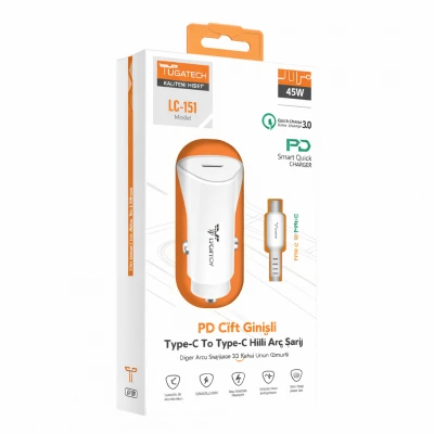 Lucatech Lc151 Pd Oto Başlık | Type-C Type-C Kablo | 45W Turbo Şarj