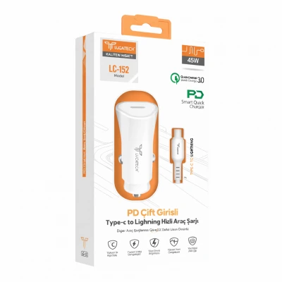 Lucatech Lc152 Pd Oto Başlık | Type-C Lightning Kablo | 45W Turbo Şarj