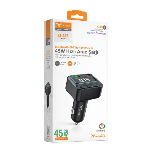 Lucatech Lt-445 3.4 Amper 45W PD Bluetooth Fm Transmitter