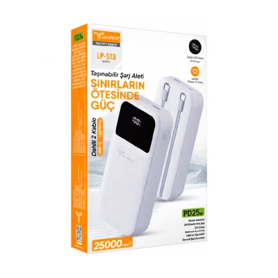 Lucatech LP513 25000 Mah İki Kablolu Powerbank | Lcd Göstergeli | PD 25W Turbo Şarj