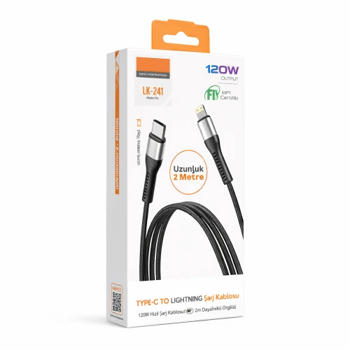 Lucatech LK-241 Type-C to Lightning 120W Hasır PD Şarj Kablosu | 2 metre