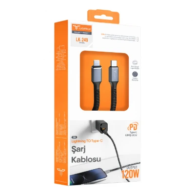 Lucatech LK-249 Type-C to Lightning 120W Hasır PD Şarj Kablosu