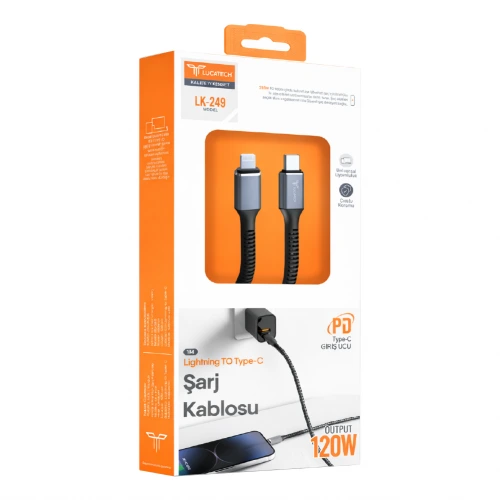 Lucatech LK-249 Type-C to Lightning 120W Hasır PD Şarj Kablosu
