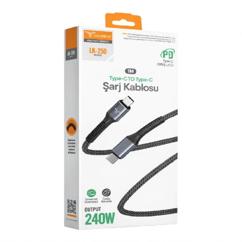 Lucatech LK-250 Type-C to Type-C 240W Hasır PD Şarj Kablosu