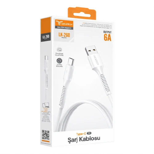 Lucatech LK-260 6A USB Type-C Şarj Kablosu