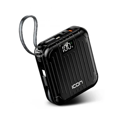 Powerway Icon LCD Göstergeli 10000 Mah 22.5W Mini Powerbank | Lightning ve Type-C Kablolu