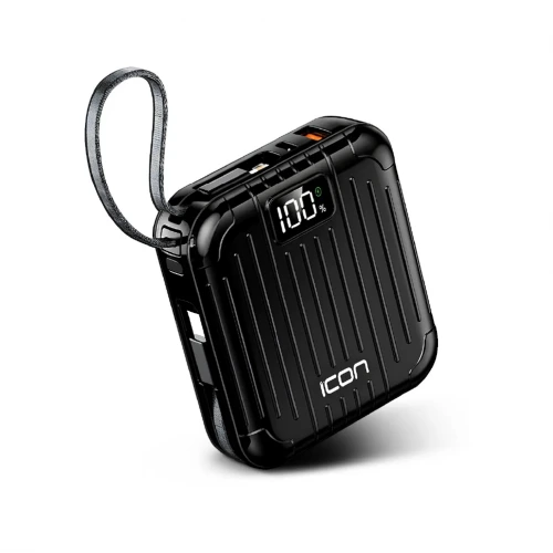 Powerway Icon LCD Göstergeli 10000 Mah 22.5W Mini Powerbank | Lightning ve Type-C Kablolu