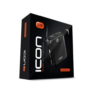 Powerway Icon LCD Göstergeli 10000 Mah 22.5W Mini Powerbank | Lightning ve Type-C Kablolu