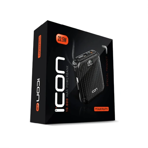 Powerway Icon LCD Göstergeli 10000 Mah 22.5W Mini Powerbank | Lightning ve Type-C Kablolu