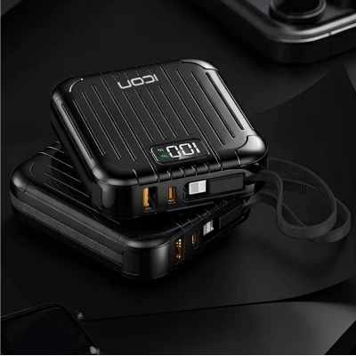 Powerway Icon LCD Göstergeli 10000 Mah 22.5W Mini Powerbank | Lightning ve Type-C Kablolu