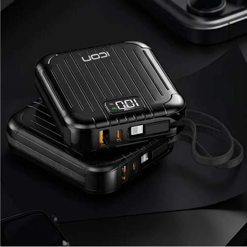 Powerway Icon LCD Göstergeli 10000 Mah 22.5W Mini Powerbank | Lightning ve Type-C Kablolu