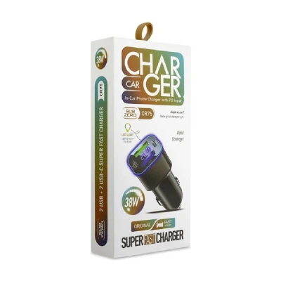 Subzero CR75 38W 2xUsb 2xPD Giriş Digital Göstergeli Süper Fast RGB Araç Şarj Başlığı