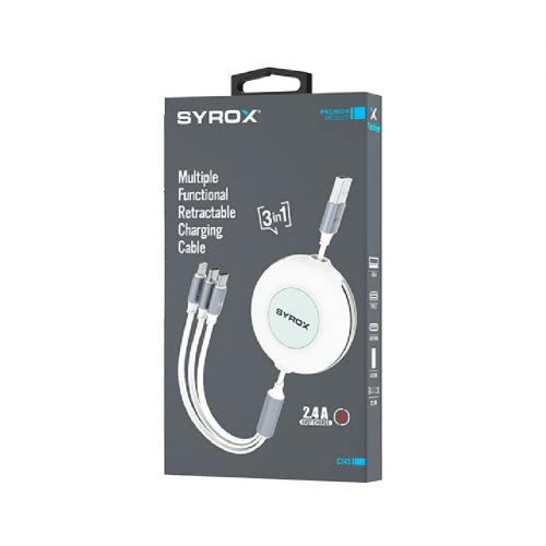 Syrox C145 2.4 Amper Makaralı Metal Kablo | 3in1