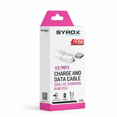 Syrox C84 V3 | MP3 USB Data | Şarj Kablosu