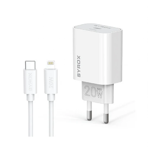 Syrox PD20L Type-C Başlık Giriş | Lightning Kablolu 20w 3.0 Amper Pd Ev Şarj Aleti