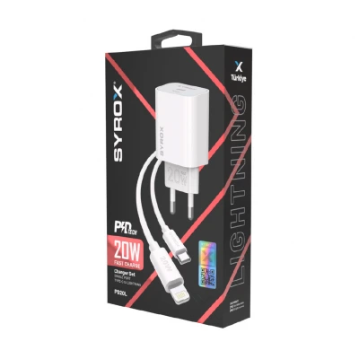 Syrox PD20L Type-C Başlık Giriş | Lightning Kablolu 20w 3.0 Amper Pd Ev Şarj Aleti