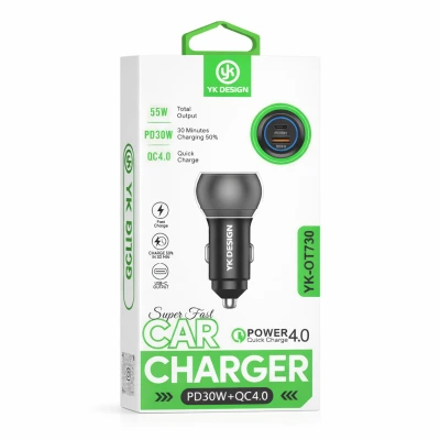 YK Design YK-OT730 USB QC4.0 | PD 30W Araç Şarj Başlığı