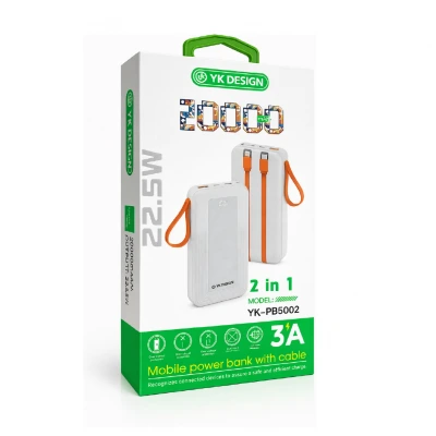 YK Design YK-PB5002 20000 mAh 22.5W Lcd Göstergeli 2 Kablolu Powerbank