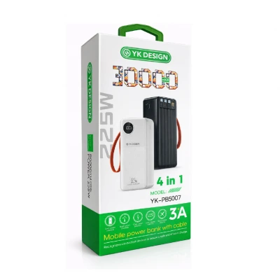YK Design YK-PB5007 30000 Mah 22.5W Lcd Göstergeli Powerbank | 4 Kablolu