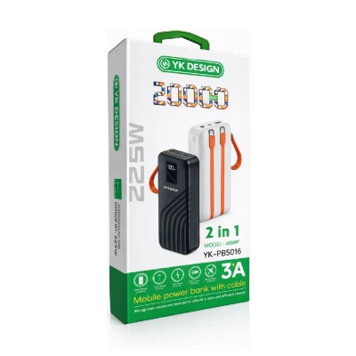 YK Design YK-PB5016 20000 mAh 22.5W Lcd Göstergeli 2 Kablolu Powerbank