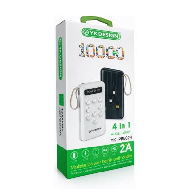YK Design YK-PB5024 10000 mAh Lcd Göstergeli 4 Kablolu Vakumlu Powerbank | El Feneri