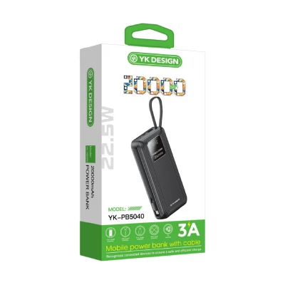 YK Design YK-PB5040 20000 mAh 22.5W Kablolu Lcd Göstergeli Powerbank