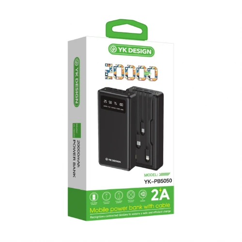 YK Design YK-PB5050 20000 Mah 4lü Kablolu LCD Göstergeli Powerbank