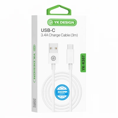 YK Design YK-K357 USB Type-C 3.4A Örgülü Şarj Kablosu | 3 Metre