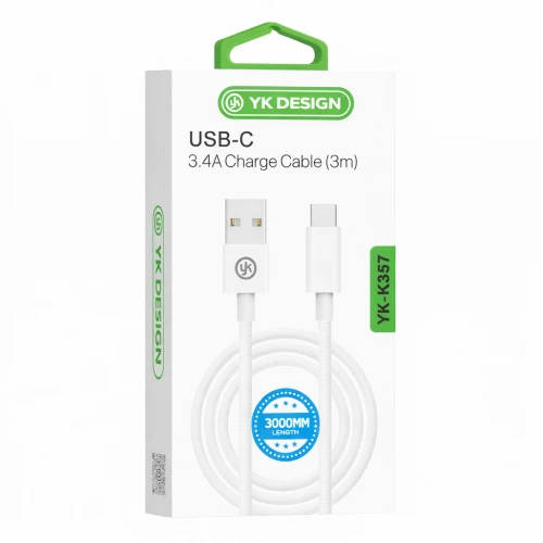 YK Design YK-K357 USB Type-C 3.4A Örgülü Şarj Kablosu | 3 Metre