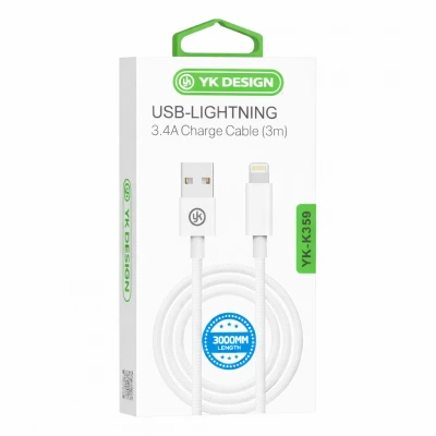 YK Design YK-K359 USB Lightning 3.4A Örgülü Şarj Kablosu | 3 Metre