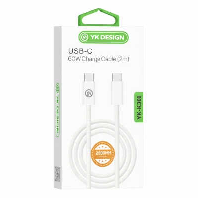YK Design YK-K360 PD Type-C 60W Örgülü Şarj Kablosu | 2 Metre