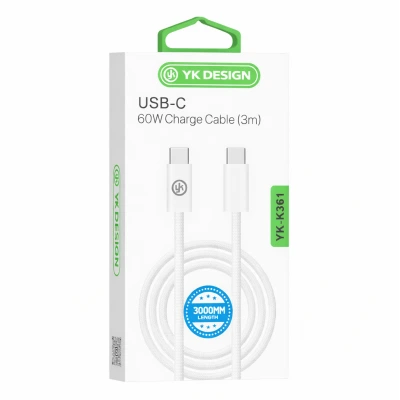YK Design YK-K361 PD Type-C 60W Örgülü Şarj Kablosu | 3 Metre
