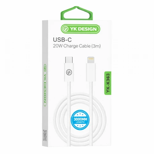 YK Design YK-K363 PD Lightning 20W Örgülü Şarj Kablosu | 3 Metre