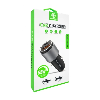 YK Design YK-OT704 55W Oto Başlık | 1xUSB 1xPD Çıkış