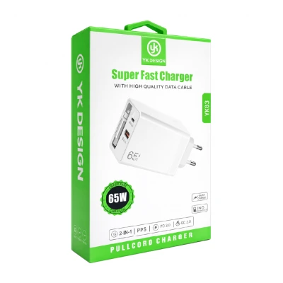 YK Design YK83 65W Makaralı Type-C Kablolu Turbo  Şarj Cihazı | 1xPD 1xUSB QC