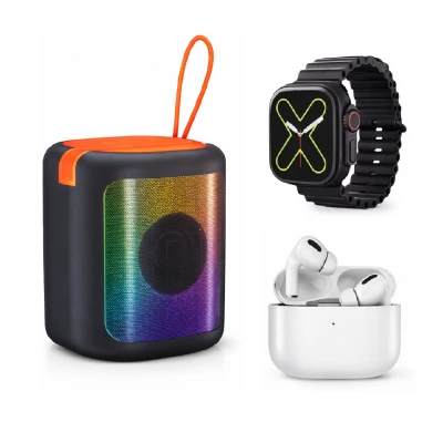 Karler Bass K28 Combo Akıllı Saat | 7 Kordon | RGB Bluetooth Speaker Ve Bluetooth Kulaklık Hediye