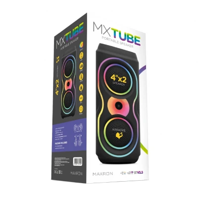 Maxron MxTube TWS RGB Bluetooth Speaker 2 x 4" | Kablosuz Mikrofon | İkili Eşleşebilir