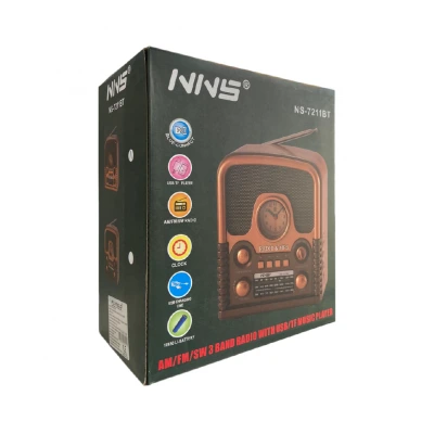 NNS NS-7211BT Nostalji Bluetooth Speaker | FM AM SW Radio | Saat
