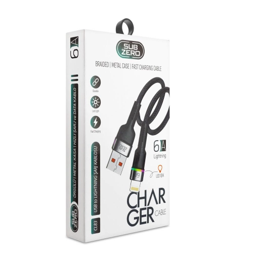 Subzero CL83 6A Lightning Örgülü Şarj Kablosu | Led Işıklı Subzero CL83 6A Lightning Örgülü Şarj Kablosu | Led Işıklı